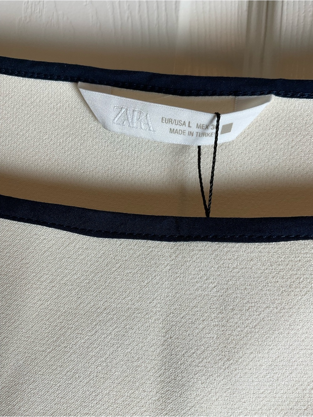 Zara Navy Blue & Cream Contrast Trim Midi Dress Size L - Picture 7 of 12